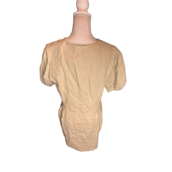 Zara Stone Linen Puff Sleeve Dress Bloggers Size Small Large Summer Boho - Picture 4 of 6
